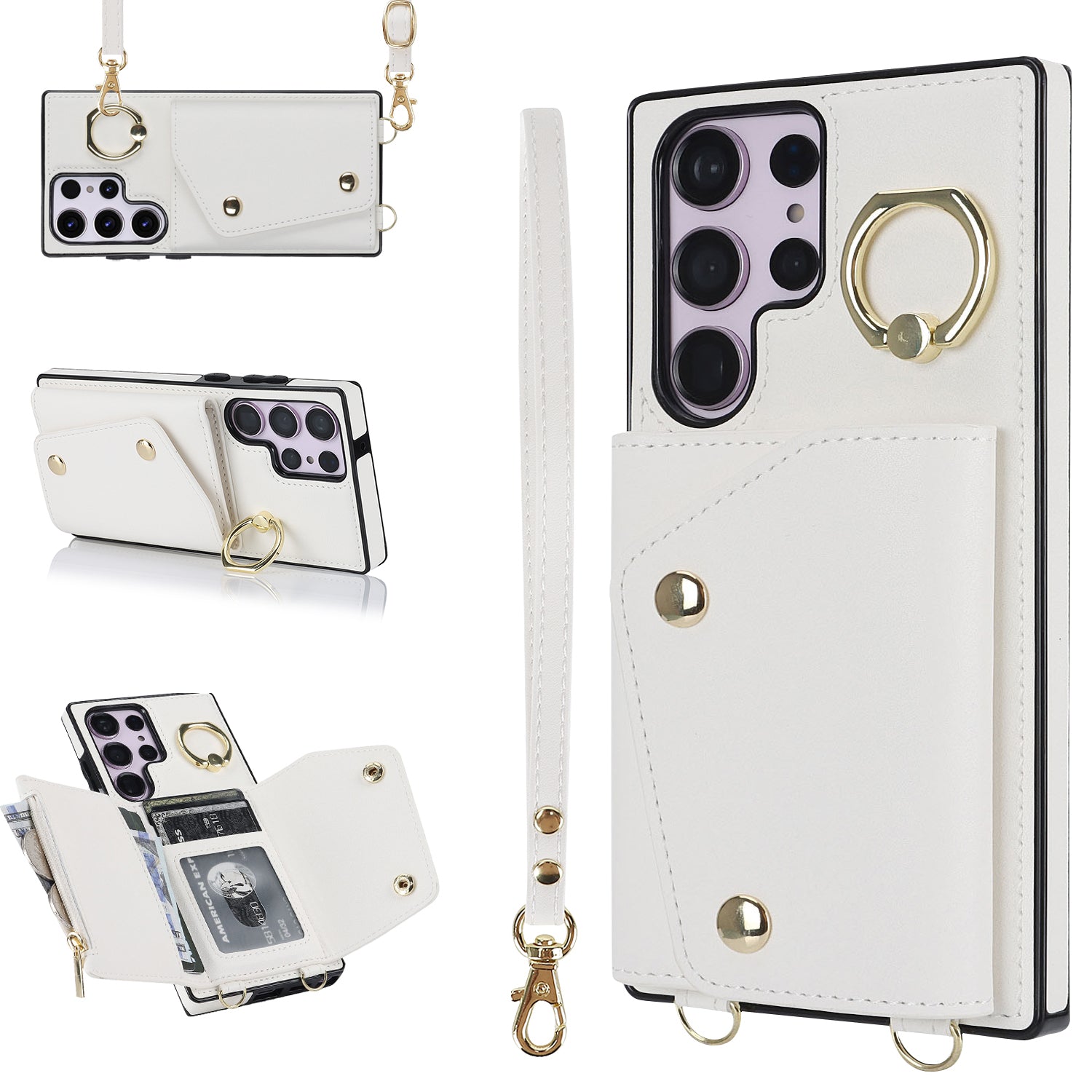 For Samsung Galaxy S23 Ultra Ring Kickstand Zipper Wallet Case PU Leather TPU Phone Cover For Samsung Galaxy S23 Ultra Ring Kickstand Zipper Wallet Case PU Leather TPU Phone Cover